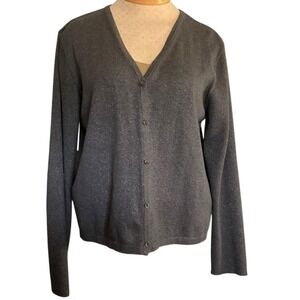 Liz Claiborne‎ Liz Sport Gray Metallic Shimmer V-Neck Button Cardigan XL